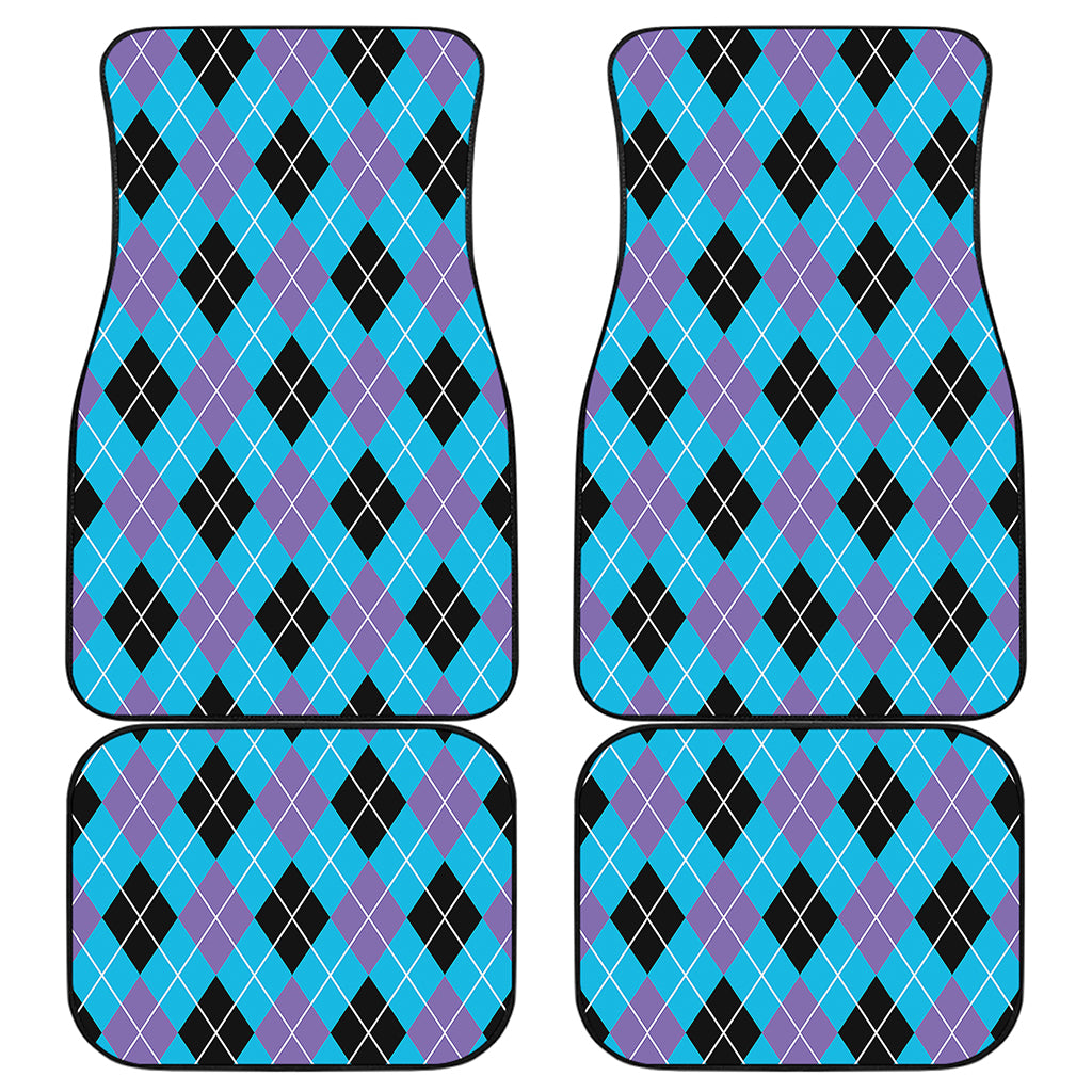 Blue Black And Purple Argyle Print Front and Back Car Floor Mats