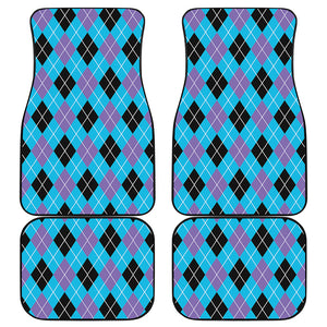 Blue Black And Purple Argyle Print Front and Back Car Floor Mats