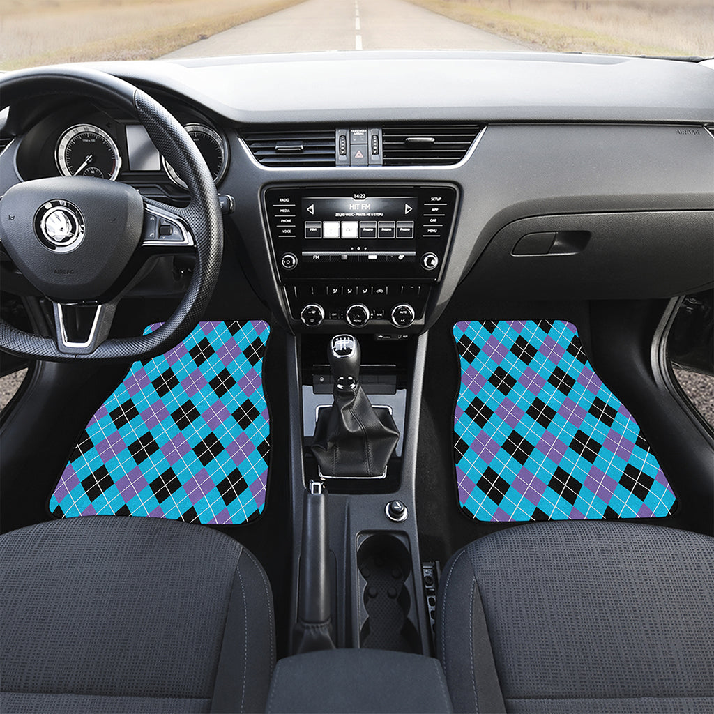 Blue Black And Purple Argyle Print Front and Back Car Floor Mats