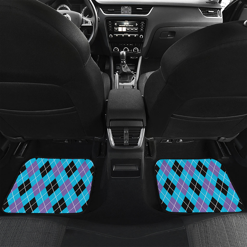 Blue Black And Purple Argyle Print Front and Back Car Floor Mats