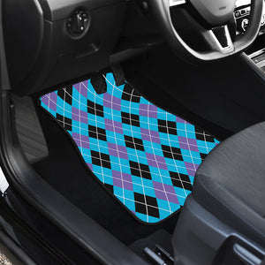 Blue Black And Purple Argyle Print Front and Back Car Floor Mats