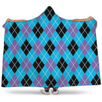 Blue Black And Purple Argyle Print Hooded Blanket