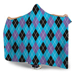 Blue Black And Purple Argyle Print Hooded Blanket
