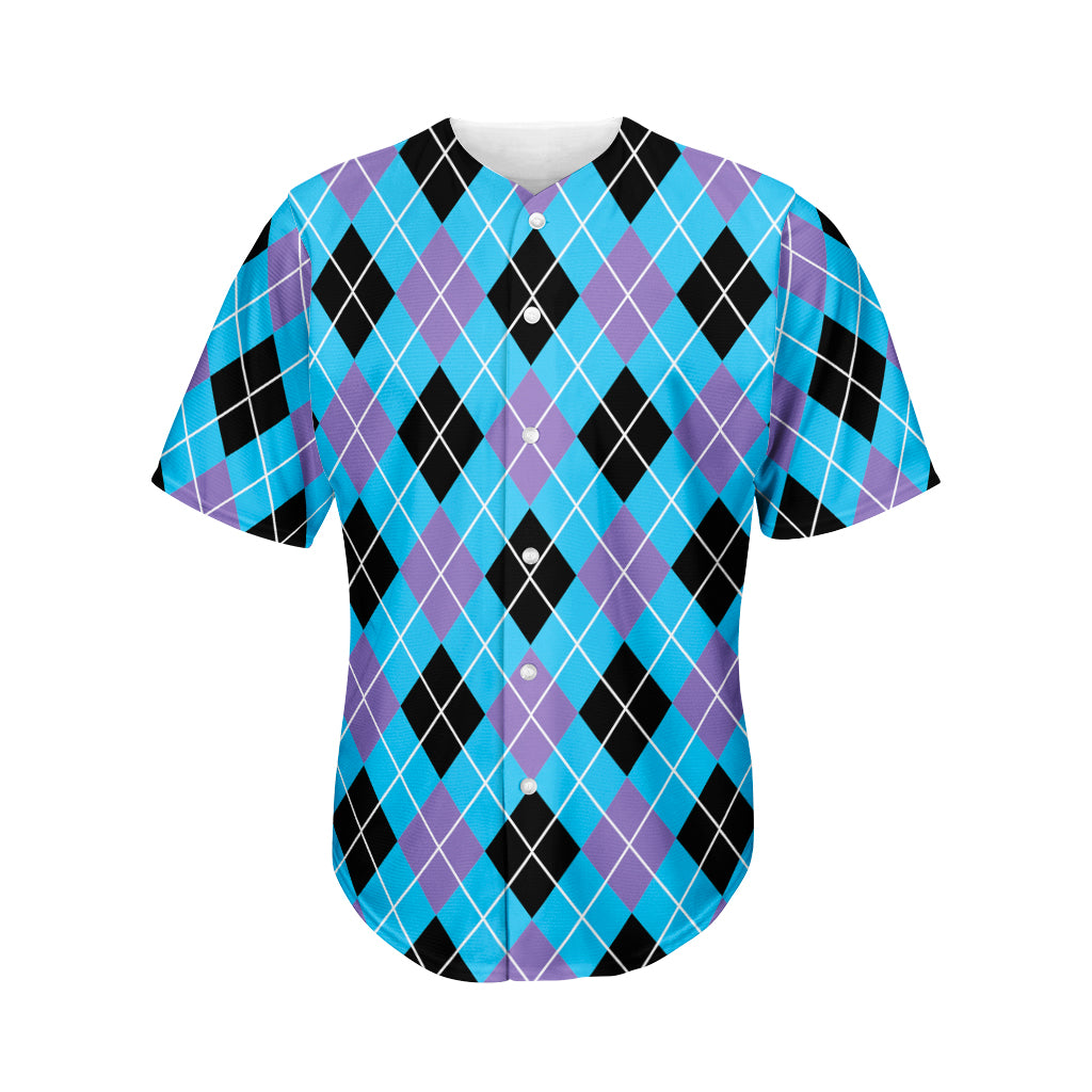 Blue Black And Purple Argyle Print Men's Baseball Jersey