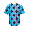 Blue Black And Purple Argyle Print Men's Baseball Jersey