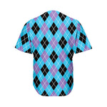 Blue Black And Purple Argyle Print Men's Baseball Jersey