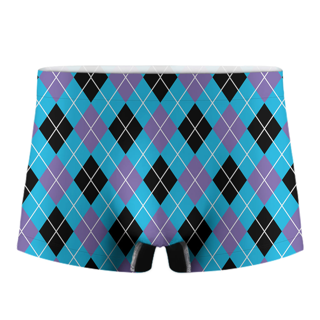 Blue Black And Purple Argyle Print Men's Boxer Briefs