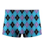 Blue Black And Purple Argyle Print Men's Boxer Briefs