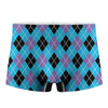 Blue Black And Purple Argyle Print Men's Boxer Briefs