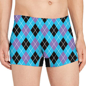 Blue Black And Purple Argyle Print Men's Boxer Briefs