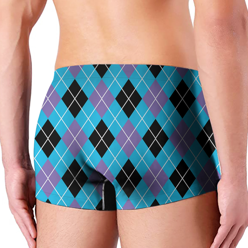 Blue Black And Purple Argyle Print Men's Boxer Briefs