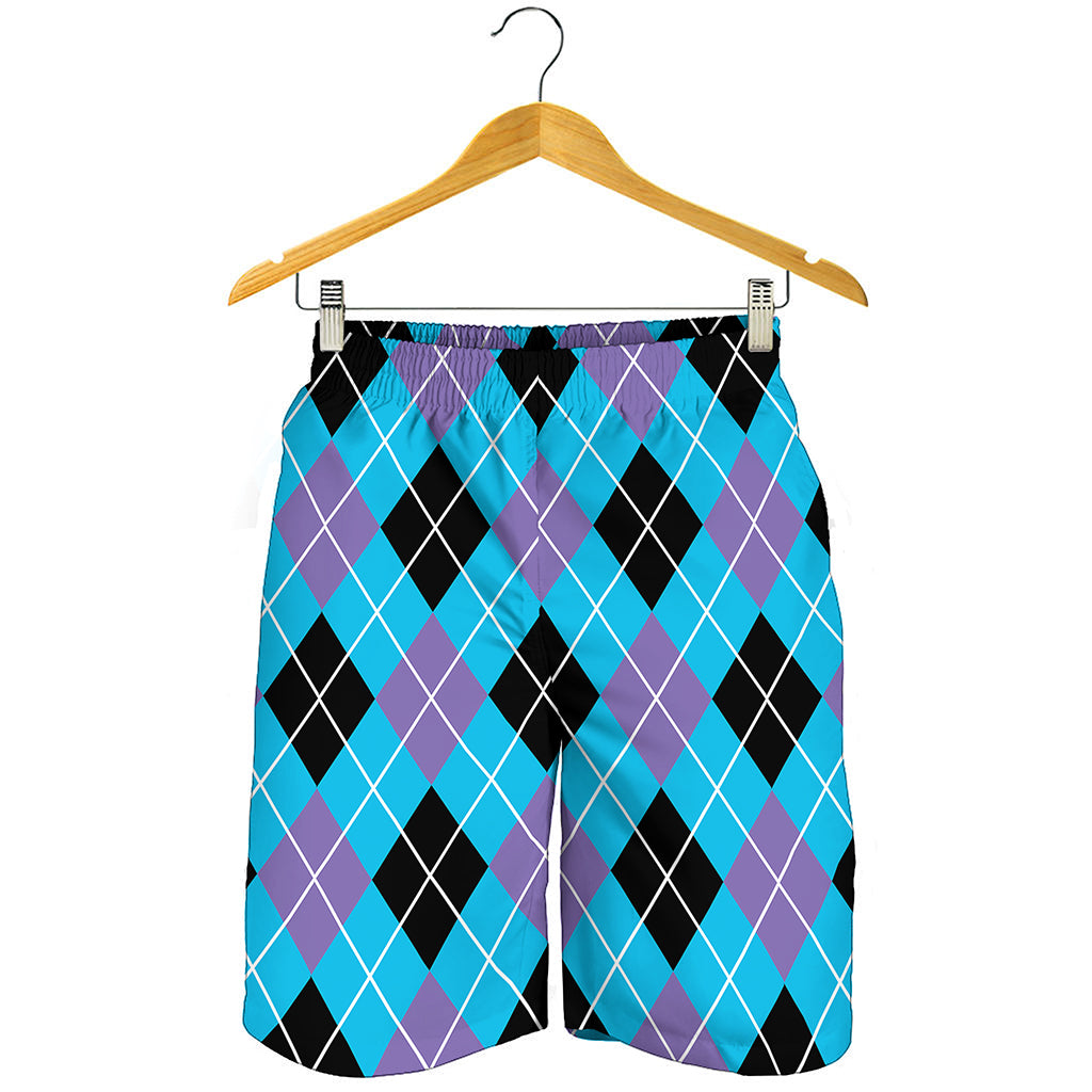 Blue Black And Purple Argyle Print Men's Shorts