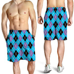 Blue Black And Purple Argyle Print Men's Shorts