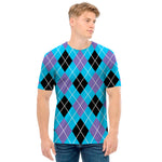 Blue Black And Purple Argyle Print Men's T-Shirt
