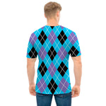 Blue Black And Purple Argyle Print Men's T-Shirt