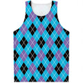 Blue Black And Purple Argyle Print Men's Tank Top