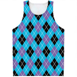 Blue Black And Purple Argyle Print Men's Tank Top