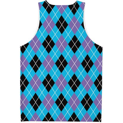 Blue Black And Purple Argyle Print Men's Tank Top