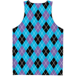 Blue Black And Purple Argyle Print Men's Tank Top