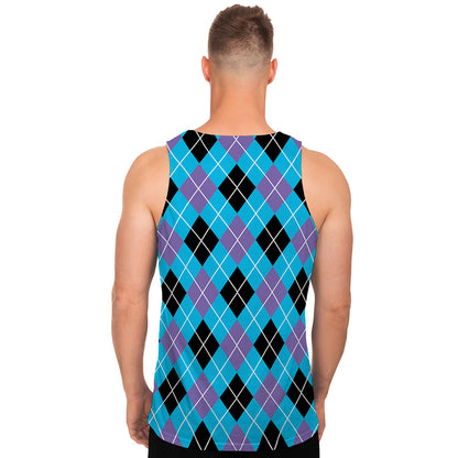 Blue Black And Purple Argyle Print Men's Tank Top
