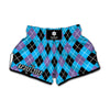 Blue Black And Purple Argyle Print Muay Thai Boxing Shorts