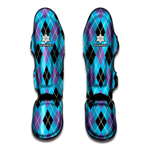 Blue Black And Purple Argyle Print Muay Thai Shin Guard