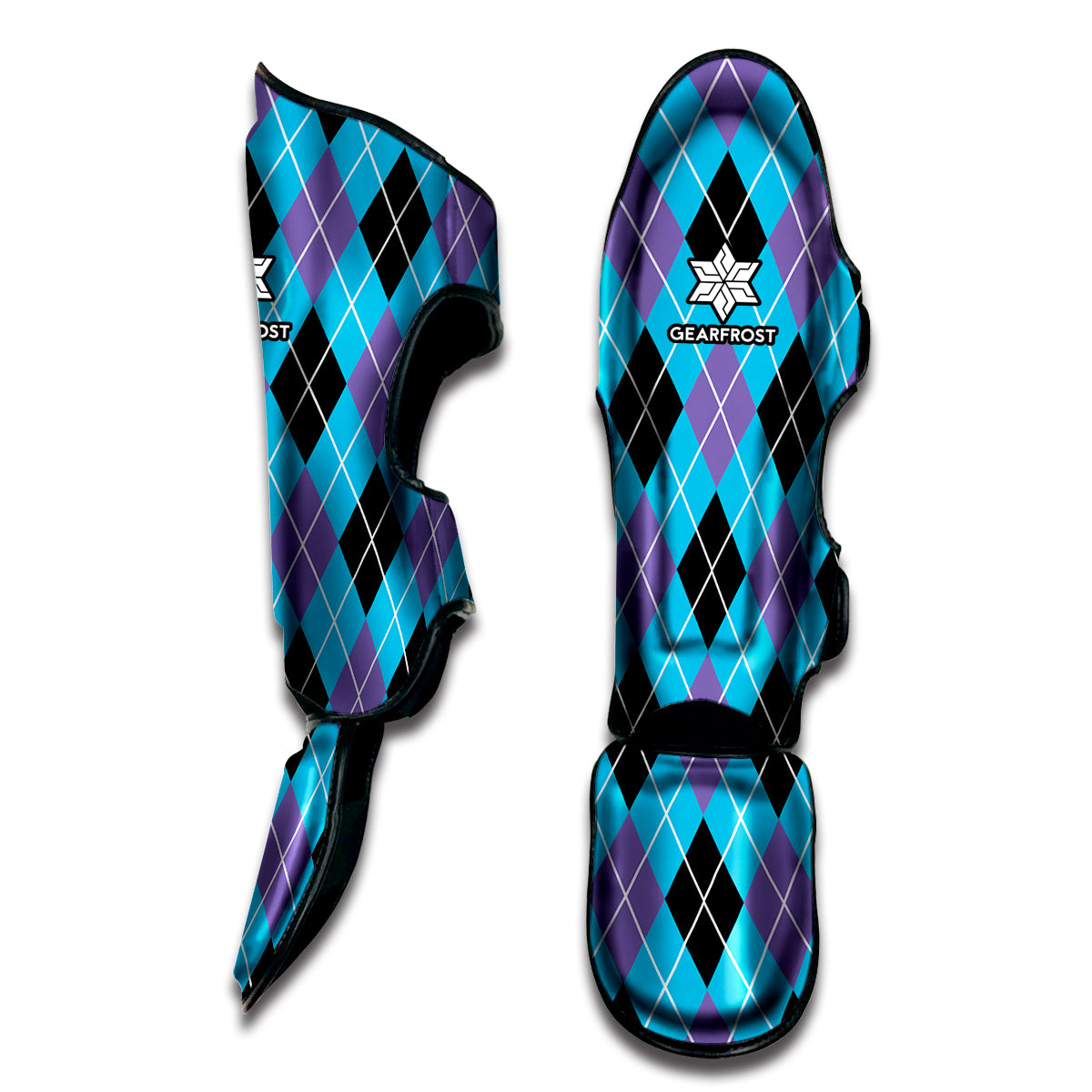 Blue Black And Purple Argyle Print Muay Thai Shin Guard