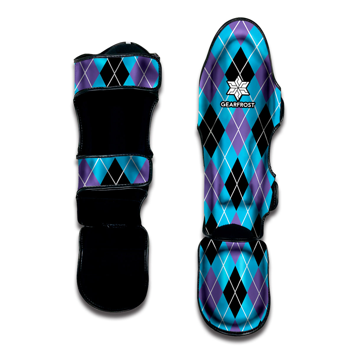 Blue Black And Purple Argyle Print Muay Thai Shin Guard