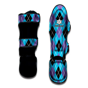 Blue Black And Purple Argyle Print Muay Thai Shin Guard