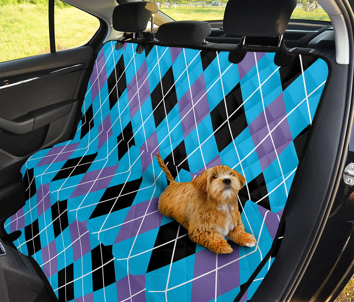 Blue Black And Purple Argyle Print Pet Car Back Seat Cover