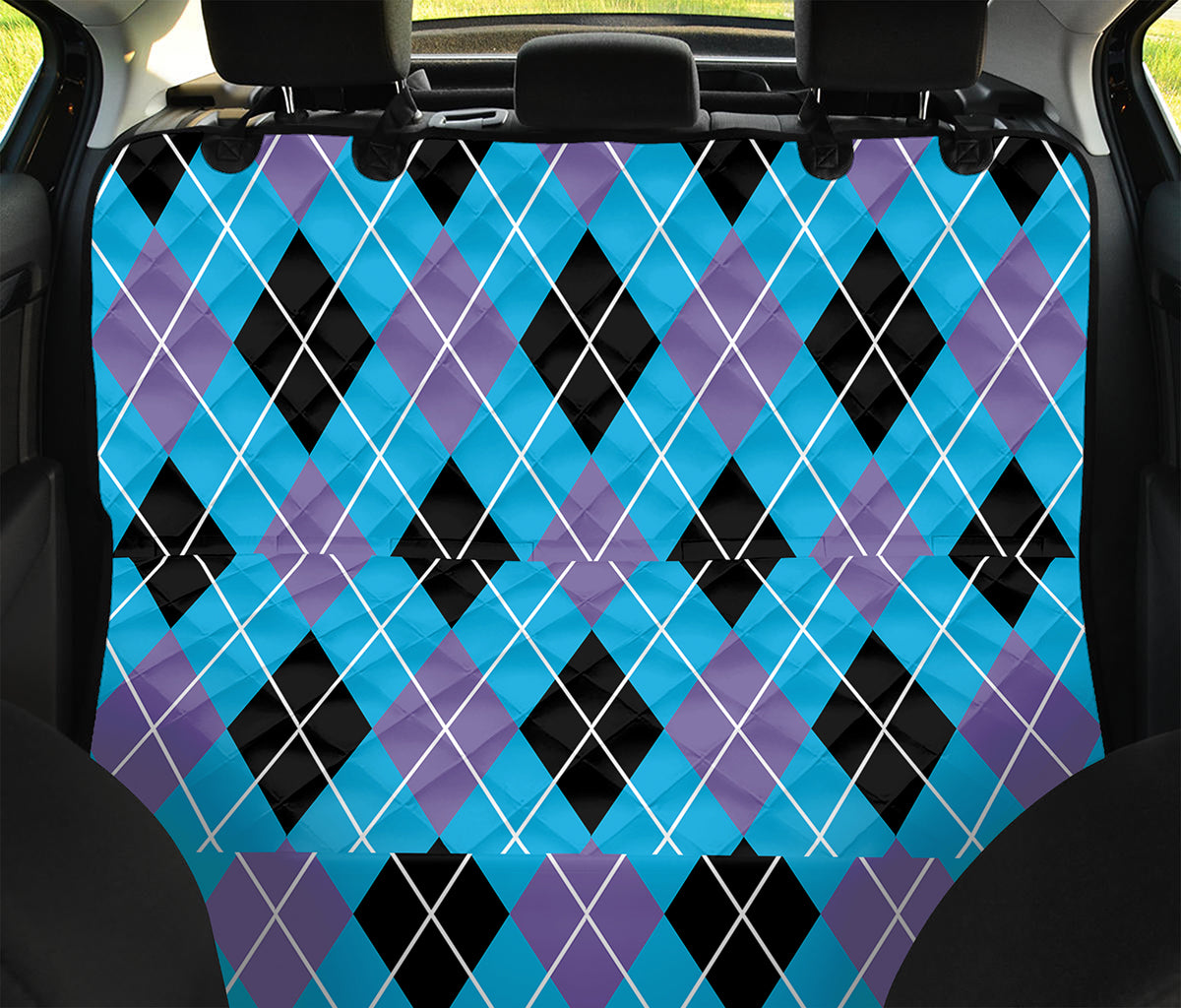 Blue Black And Purple Argyle Print Pet Car Back Seat Cover