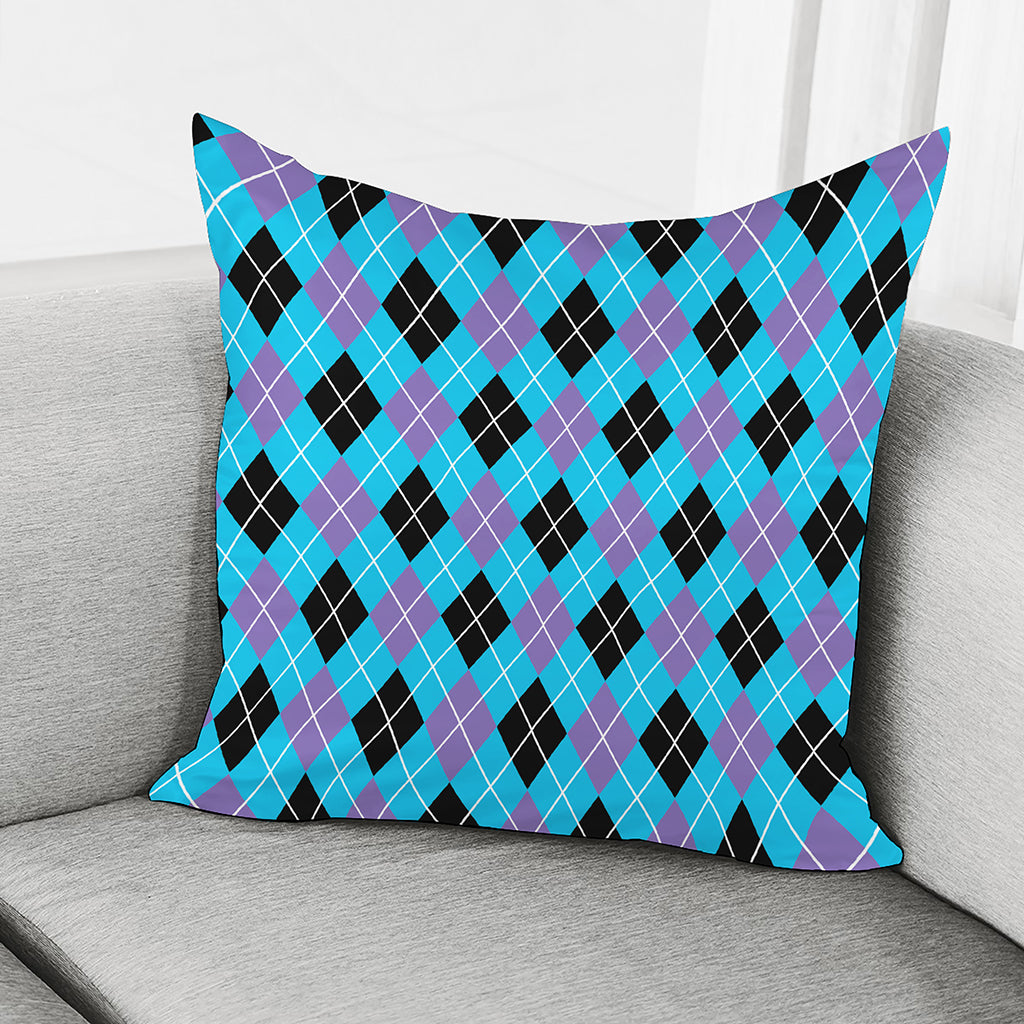 Blue Black And Purple Argyle Print Pillow Cover