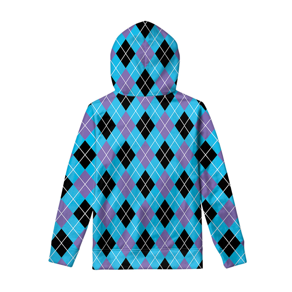 Blue Black And Purple Argyle Print Pullover Hoodie