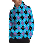 Blue Black And Purple Argyle Print Pullover Hoodie