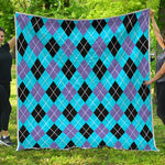 Blue Black And Purple Argyle Print Quilt