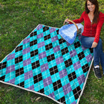 Blue Black And Purple Argyle Print Quilt