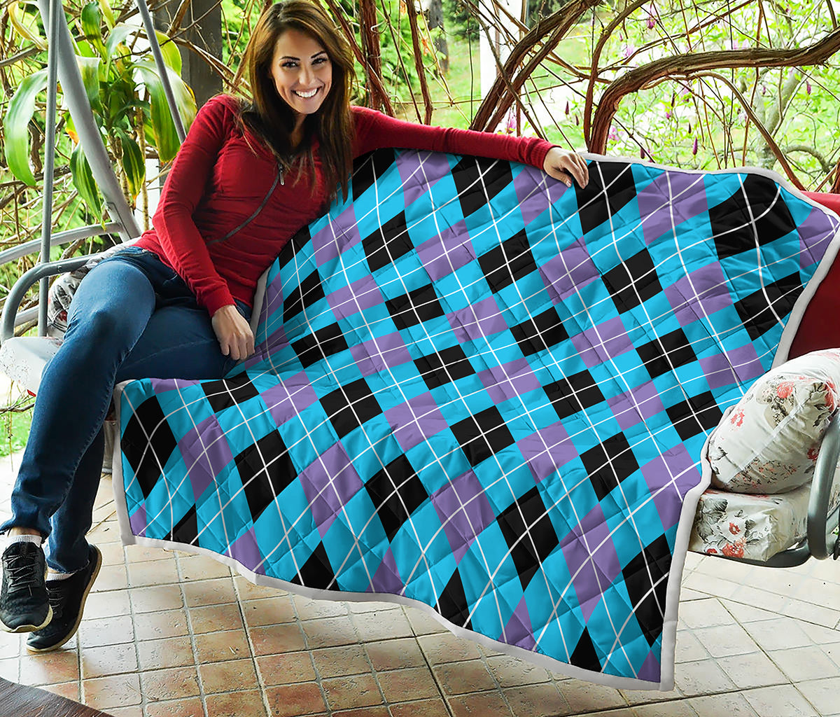 Blue Black And Purple Argyle Print Quilt