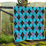 Blue Black And Purple Argyle Print Quilt