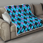 Blue Black And Purple Argyle Print Quilt