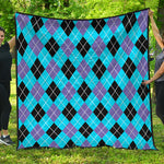Blue Black And Purple Argyle Print Quilt