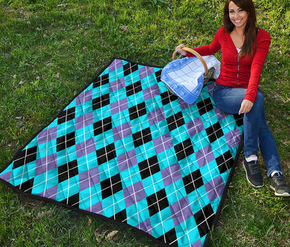 Blue Black And Purple Argyle Print Quilt