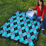Blue Black And Purple Argyle Print Quilt