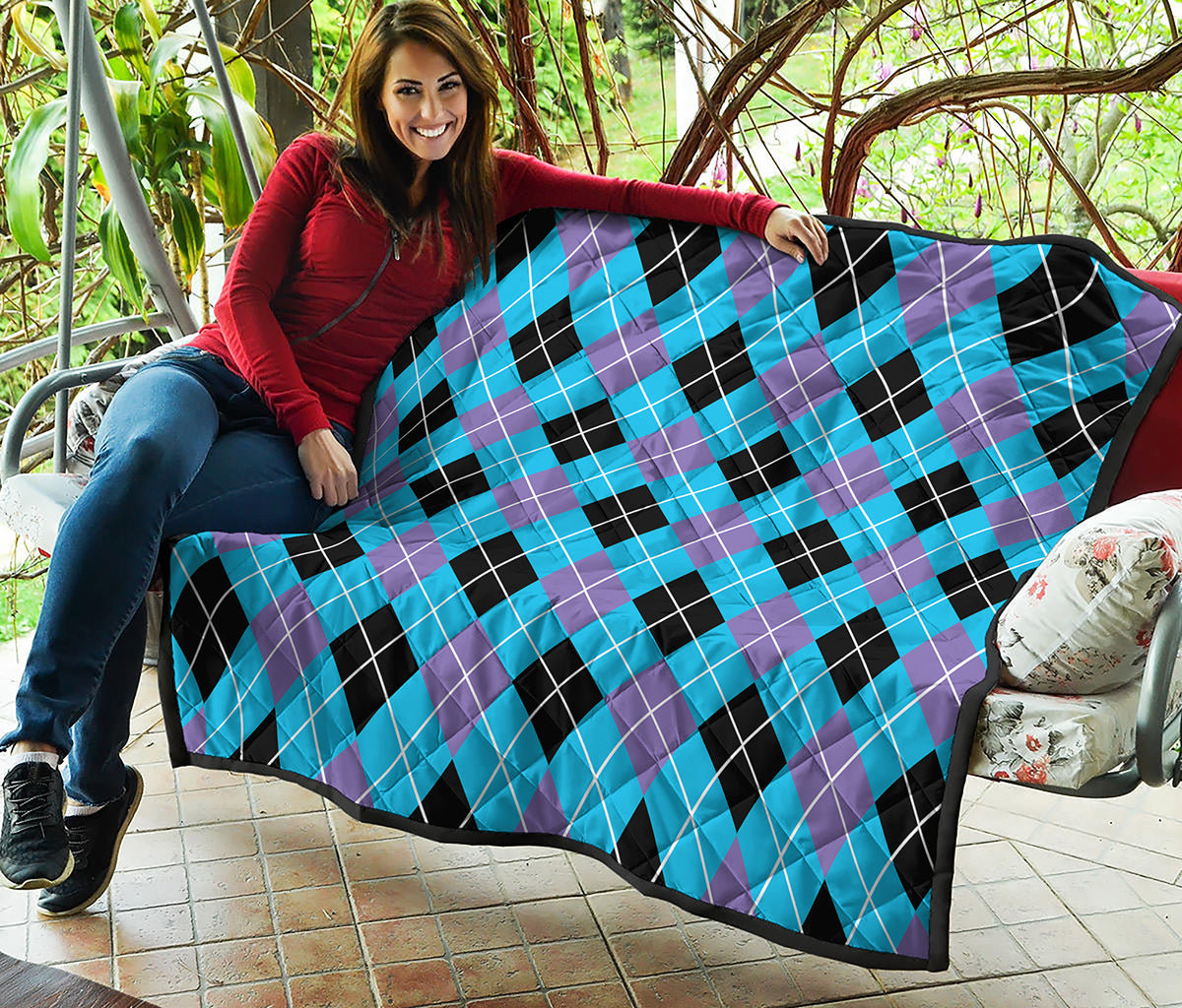 Blue Black And Purple Argyle Print Quilt