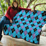 Blue Black And Purple Argyle Print Quilt