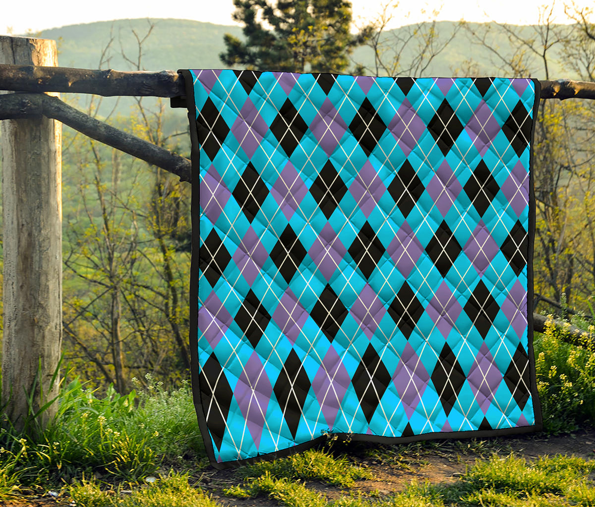 Blue Black And Purple Argyle Print Quilt