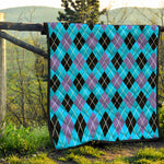 Blue Black And Purple Argyle Print Quilt