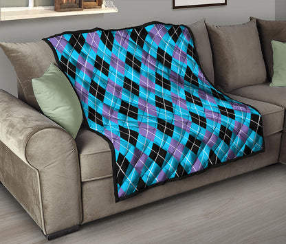 Blue Black And Purple Argyle Print Quilt