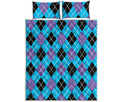 Blue Black And Purple Argyle Print Quilt Bed Set