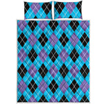Blue Black And Purple Argyle Print Quilt Bed Set