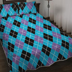 Blue Black And Purple Argyle Print Quilt Bed Set